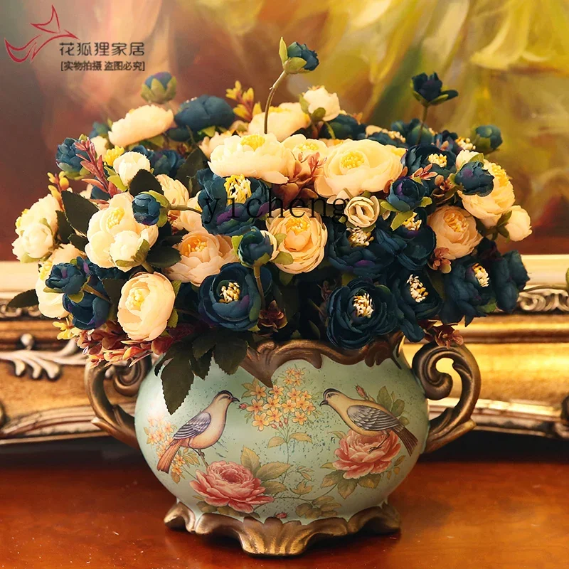 

LSL European Ceramic Vase Creative Ornament Living Room Decoration Vintage American Style Artificial Dried Flowers