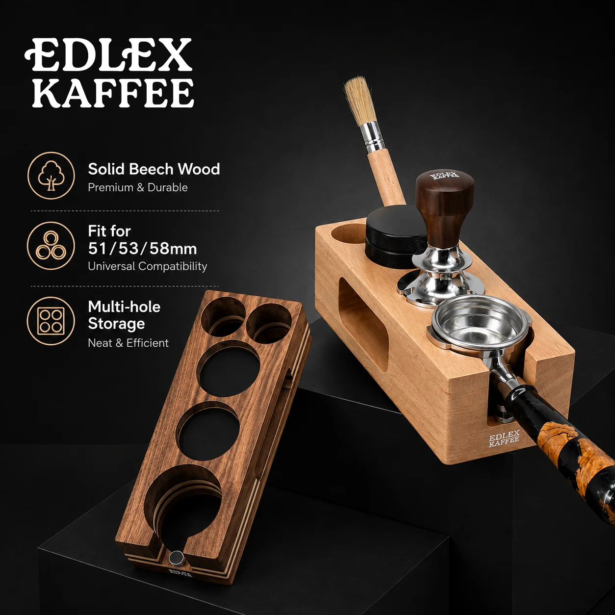 51MM 54MM 58MM Coffee Tamper Mat Station Stand Portafilter Holder Support Base Rack Walnut Wood Espresso Accessories Barista