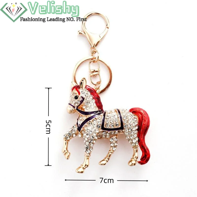 موضة الحصان المهر المفاتيح النساء الرجال الحيوان حجر الراين كريستال كيرينغ حقيبة قلادة لسيارة مجوهرات هدية السنة الجديدة #1