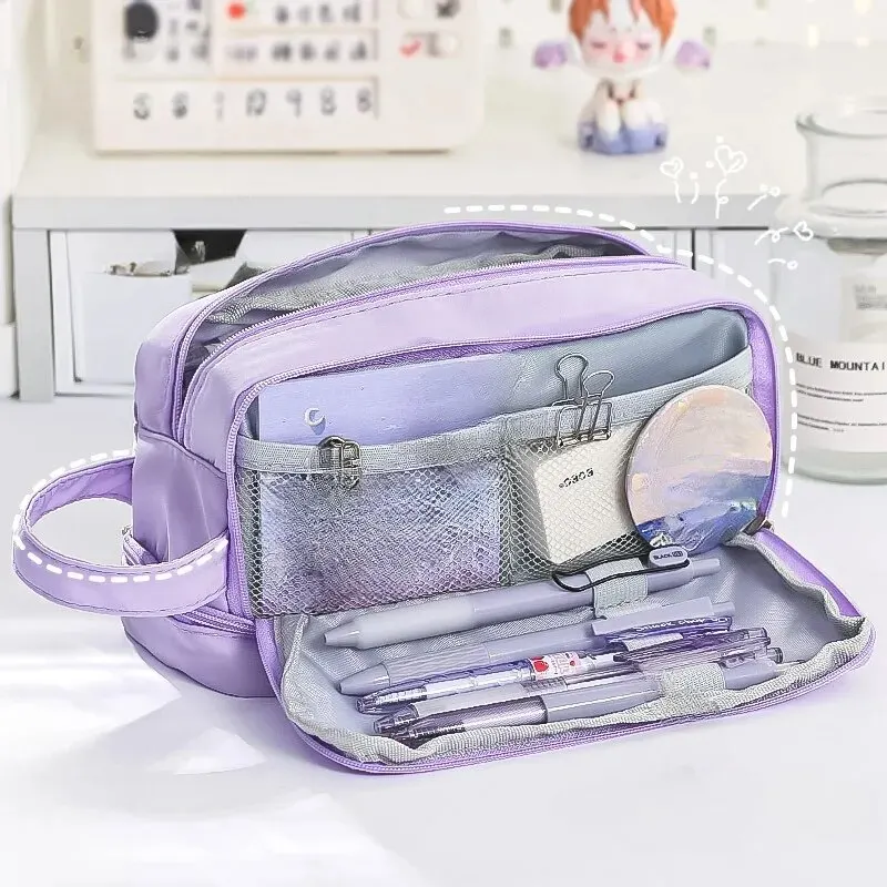 Pencil Bag for School Students with Large Capacity Multi-functional Pen Case Macaron Color Matching Cute Pencil Case Storage