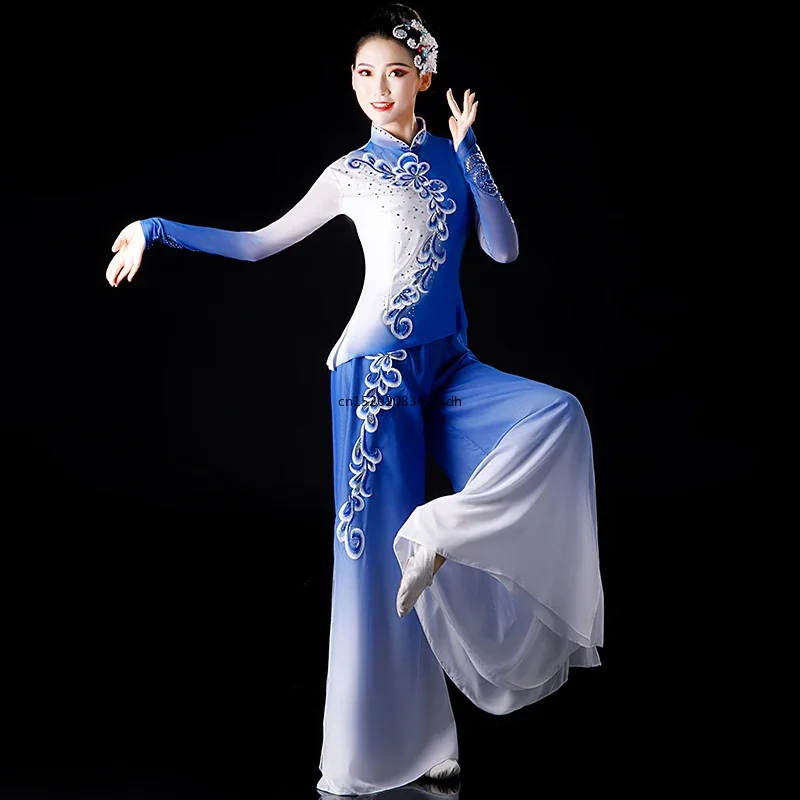 Yangko Kostüm neues Fan Dance Solo Set im chinesischen Stil klassisches Tanz kleid weiblich elegant