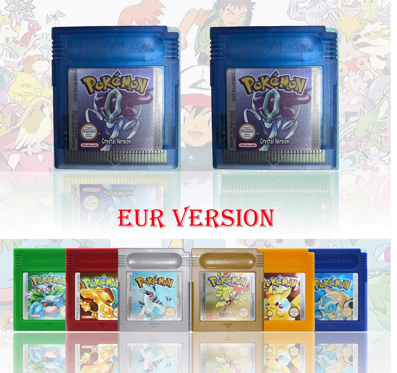 

Высокое качество, европейская версия для Pokemon, синий/кристалл/зеленый/золотой/красный/серебристый/желтый игровой картридж GBC, карта для видеоигр, подарок