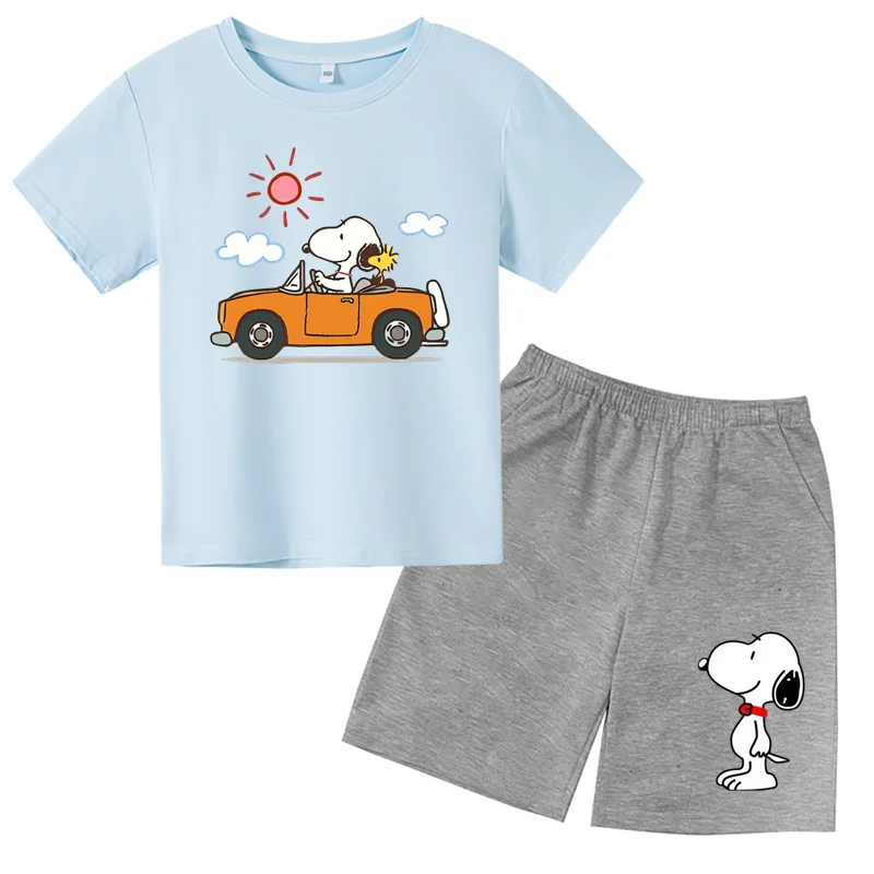 

Snoopy 2D printed T-Shirt Set For Children aged 2-12 Boys and Girls Two-Piece Set Casual Sports Round Neck Short Sleeved Shorts