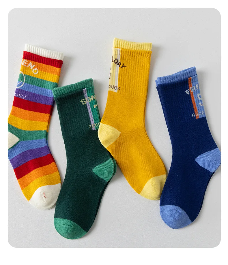 Baumwoll-Kniestrümpfe, 4 Paar, lange Socken, sportliche Socken für Kinder, Jungen und Mädchen, Kniestrümpfe. – Detail 7