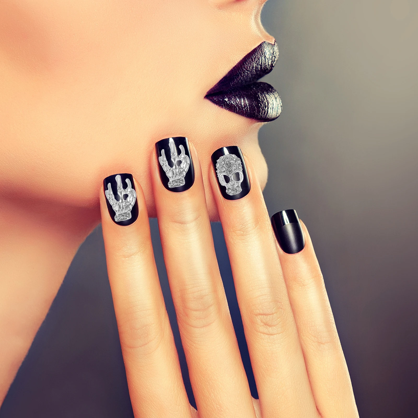 

40pcs Skull Head Nail Art Charms Jewels Manicure Stickers Nail Decals Cellphone Decoration Natural False Nails Easy Removal