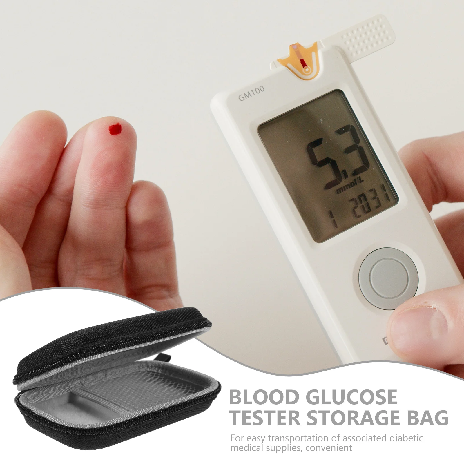 

Blood Glucose Meter Bag 13.5x9x4CM Gray Portable Diabetic Supplies Case Elastic Loop for Test Strips Meter Pens Storage Travel