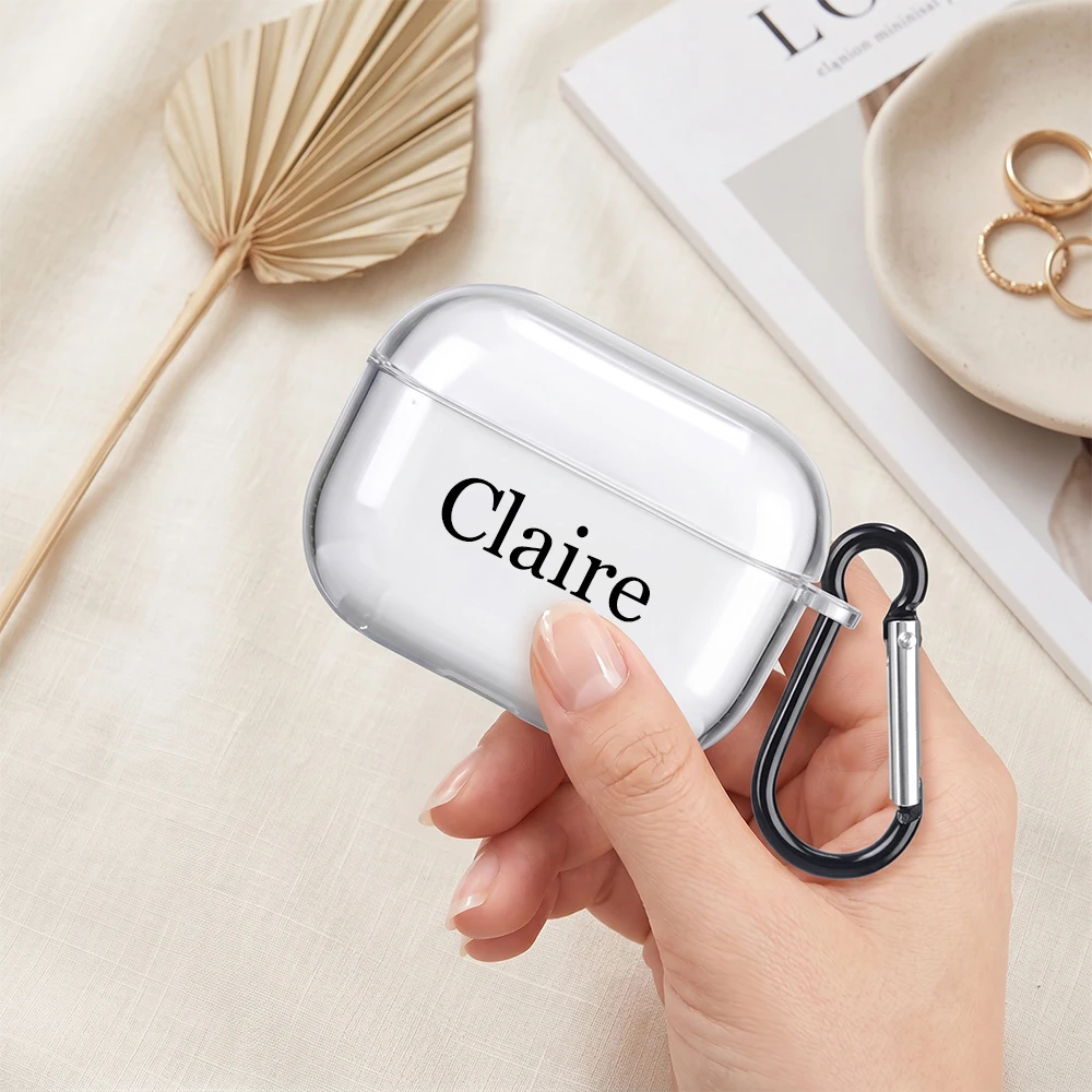 Personalized Customizable Name Transparent Fashion Protective Cover with Carabiner Clip Compatible With Airpods1/2/3/4/Pro/pro2 - view 6