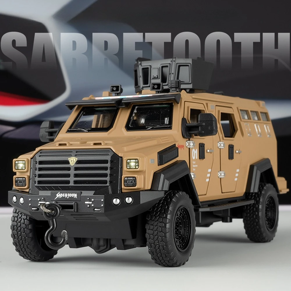

Scale 1:32 Alloy Sabertooth Armored Model Toys Diecast Metal Car Pull Back Police Car Light Music Vehicle for Toddler Kids Gifts