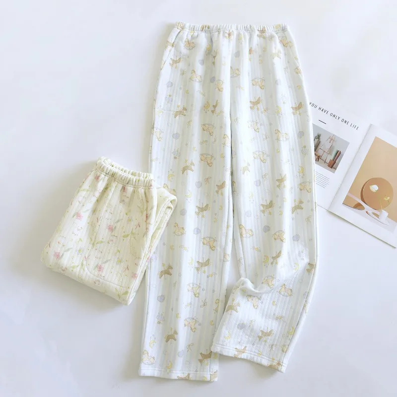 2027 New Autumn/Winter Women's Sleeper Pants with Three Layers of Cotton and Thickened Warmth, Cute and Sweet Cartoon Home Pants