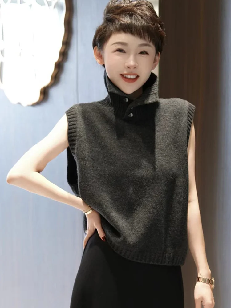 

Casual Svel Vest Pure Color Versatile Autumn Wear Loose Fit Women's Faion Sweater Bal Tank Top Simple Ele Sle