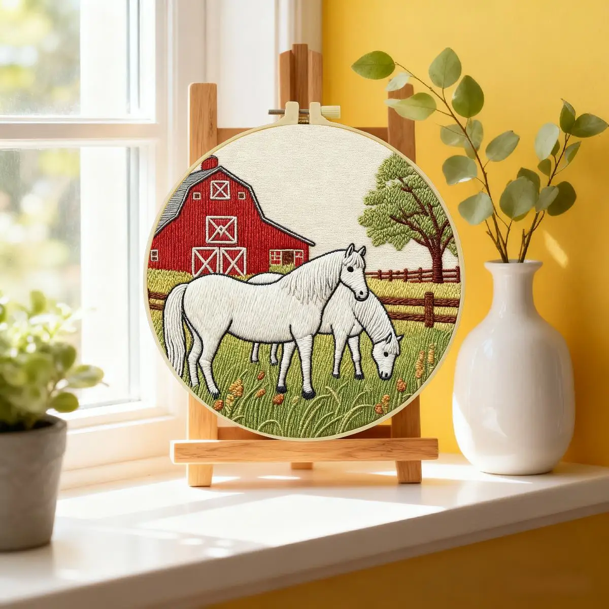 1 Stück 20X20CM/15X15CM 7,87/6,3 Zoll Das grasierende Pferd Stickerei-Starter-Kit DIY-Kit DIY-Stickerei-Kit Handarbeiten Malerei – Detail 1