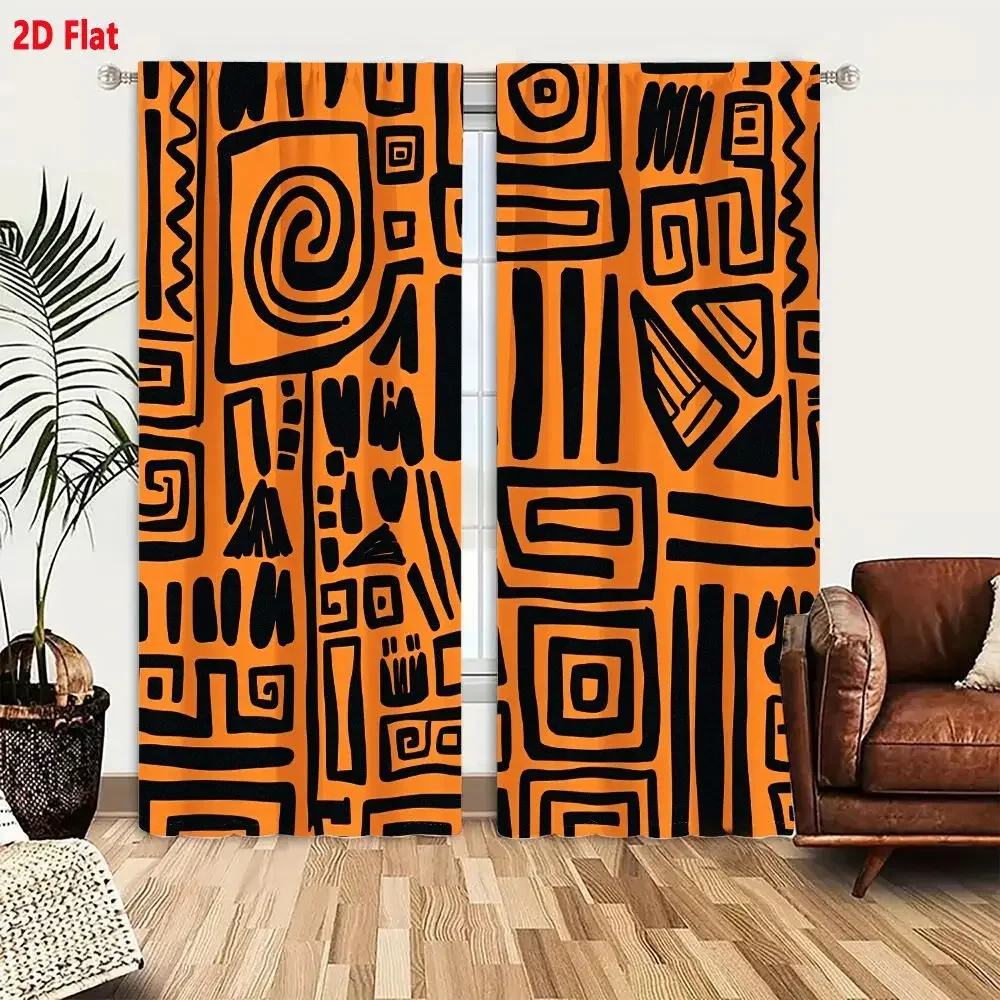 Modern Abstract Geometric Orange Black Living Room Curtains Curtain Panels for Home Decor Window Treatment