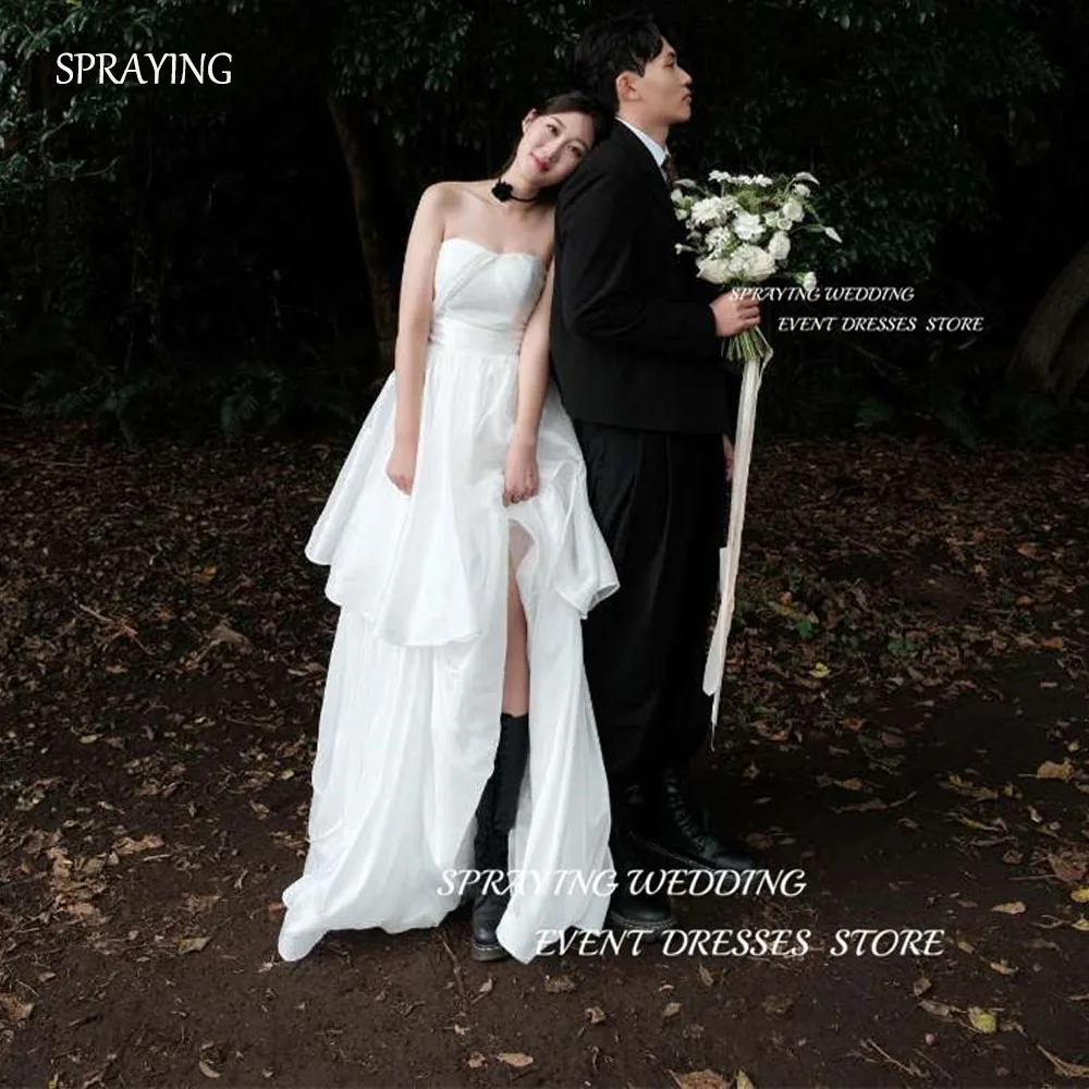 

SPRAYING Simple Strapless Wedding Dresses Sleeveless Floor-Length Sweep Train A-line Photo Shoot Korea Bridal Gown