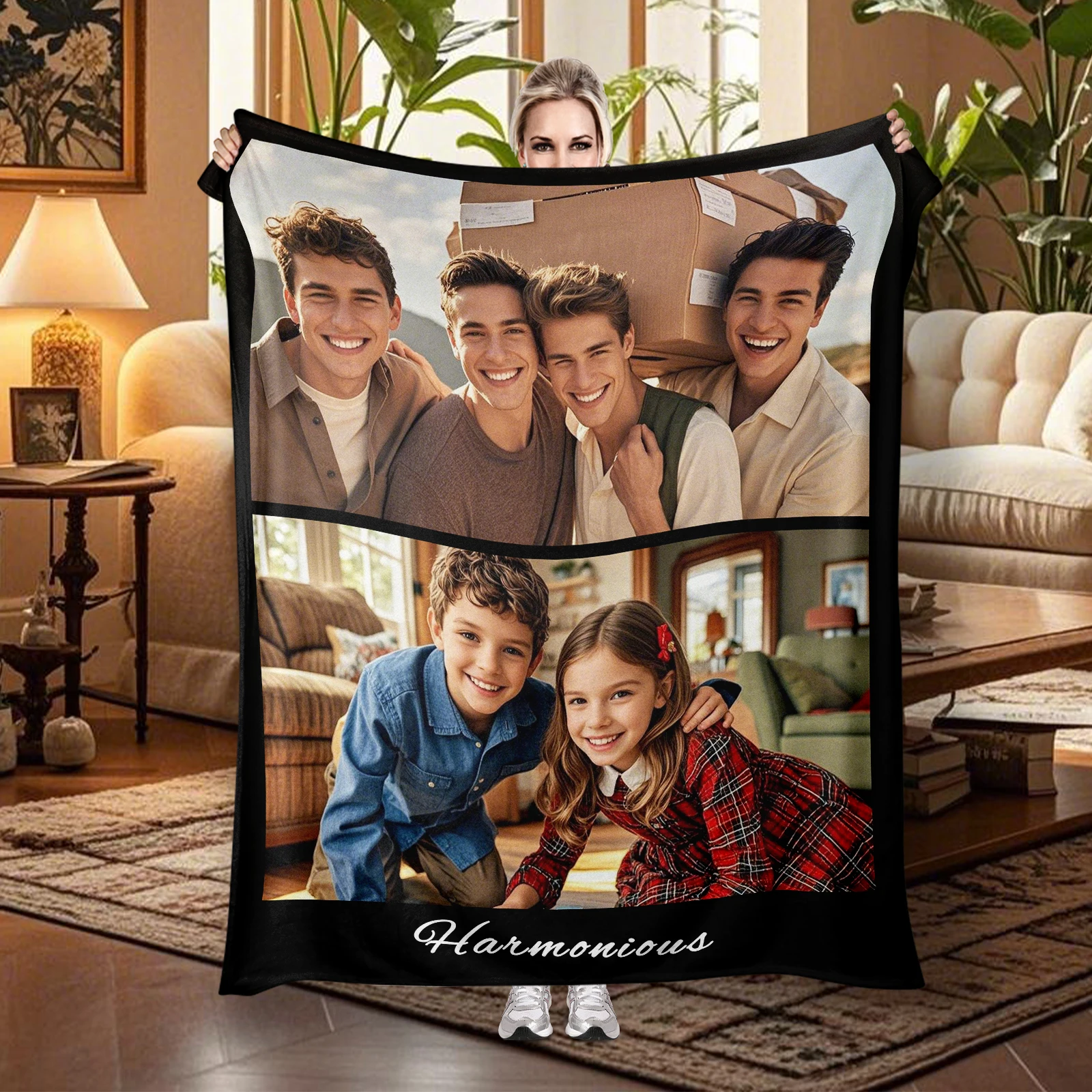 Intimate and Happy Siblings Photo Customized Blanket Birthday Gifts for Siblings Couch Bedroom Watching TV Reading Books Resting