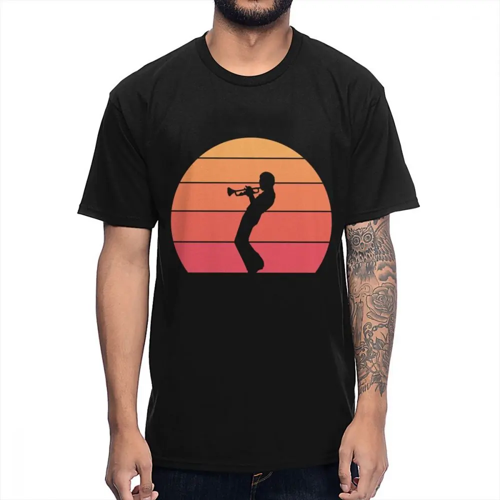 Man Hip Hop Custom Cotton T-shirt Round Neck Quality Miles Davis Trumpet Sunset High Street Fashion Funny Printing Tee Shirts