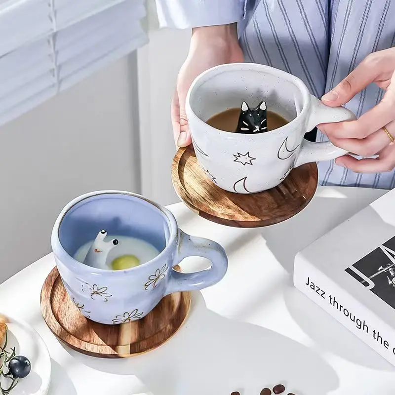 360ml tasses en céramique drôle dessin animé Animal thé lait tasses mignon à la main 3D escargot marguerite chien chat tasses à café cadeaux uniques créatifs