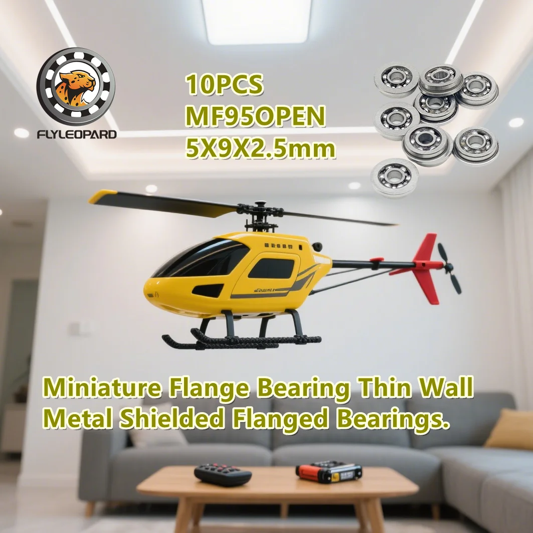 

10PCS MF95OPEN 5X9X2.5mm Miniature Flange Bearing Thin Wall Metal Shielded Flanged Bearings.