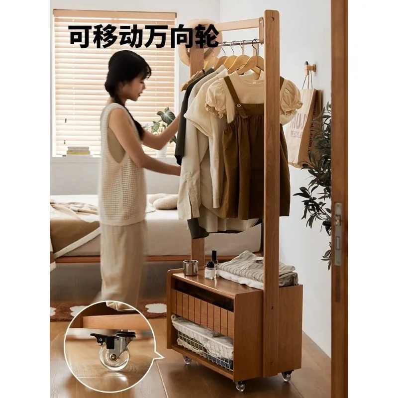 Cherry wood, removable coat rack, solid wood log bedroom bedside