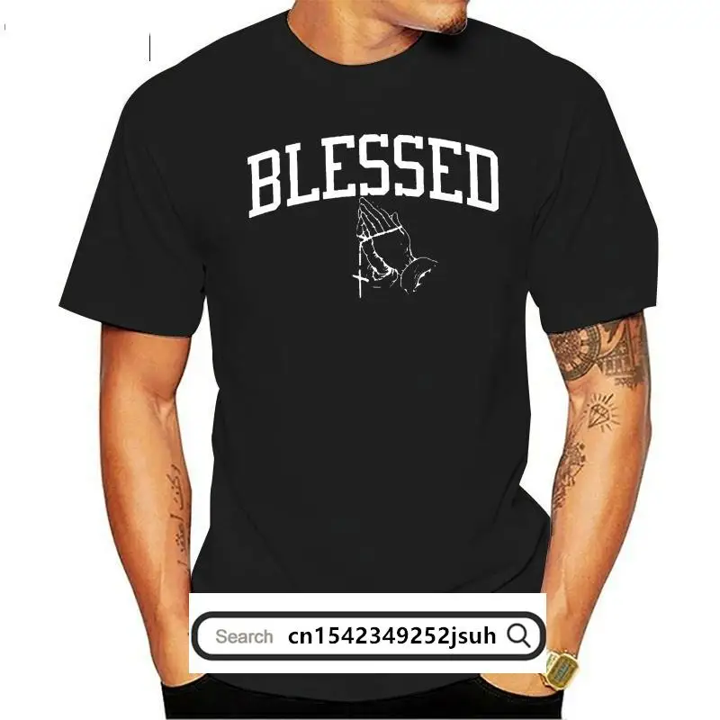 

Mens Blessed Praying Hands T Shirt Streetwear Clothing Urban Wear Hip Hop Tee(1)