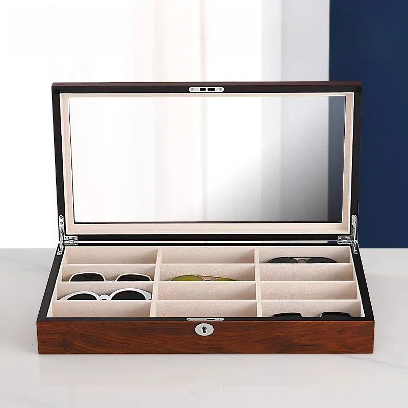 sunglasses, glasses storage box, multi-grid high-end wooden large-capacity, men's and women's high-end sunglasses display