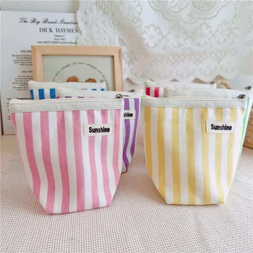 Striped Makeup Pouch Bags Women Girl Small Lipstick Makeup Bag Zipper Coin Purse  Key Card Holder Bags Travel  Cosmetic Bag