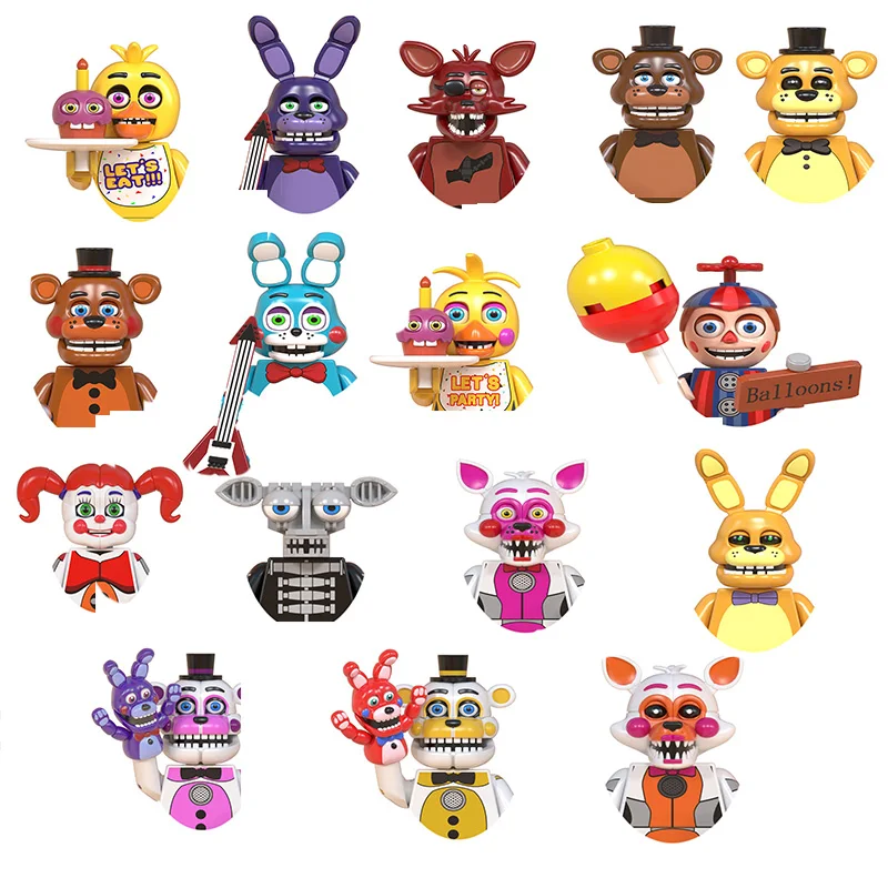 Game Character Cartoon Building Block Midnight Thriller Nightmare Chica Bonnie Fox Bonnie Bear Mini Action Assembly Toy Kid Gift