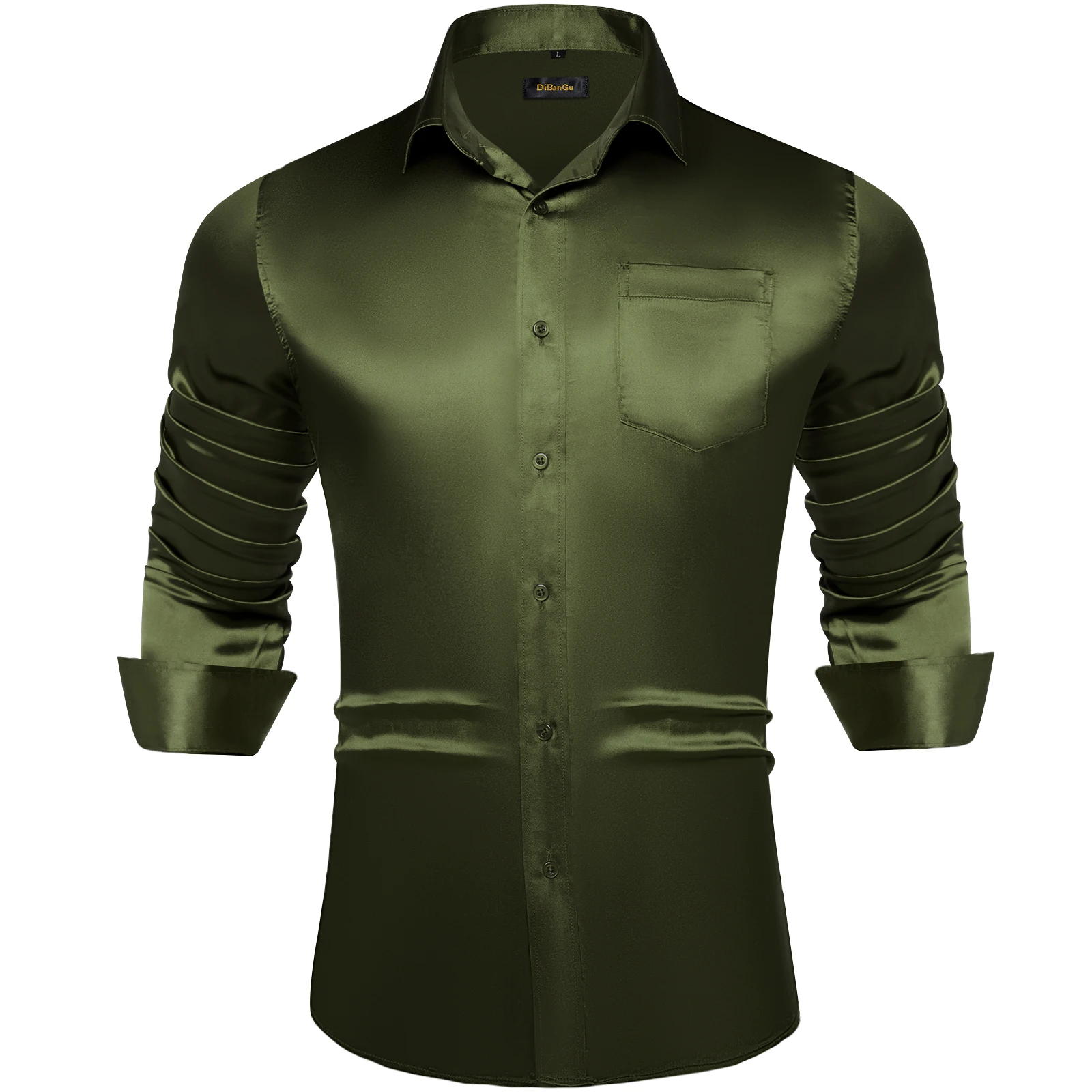 Green Olive Solid Satin Shirts for Men Blue Purple White Long Sleeve Social Prom Dress Shirt Blouse for Wedding Party Clothing