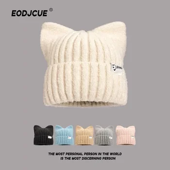 اليابانية Y2k لطيف آذان القط بيني للنساء الخريف والشتاء الدافئة سدادات حماية الأذن الحلو تنوعا البلوز قبعات منسوجة الرجال