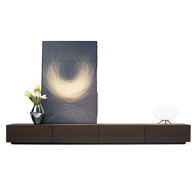 Italian minimalist smoky color TV cabinet modern living room floor large size oak light luxury