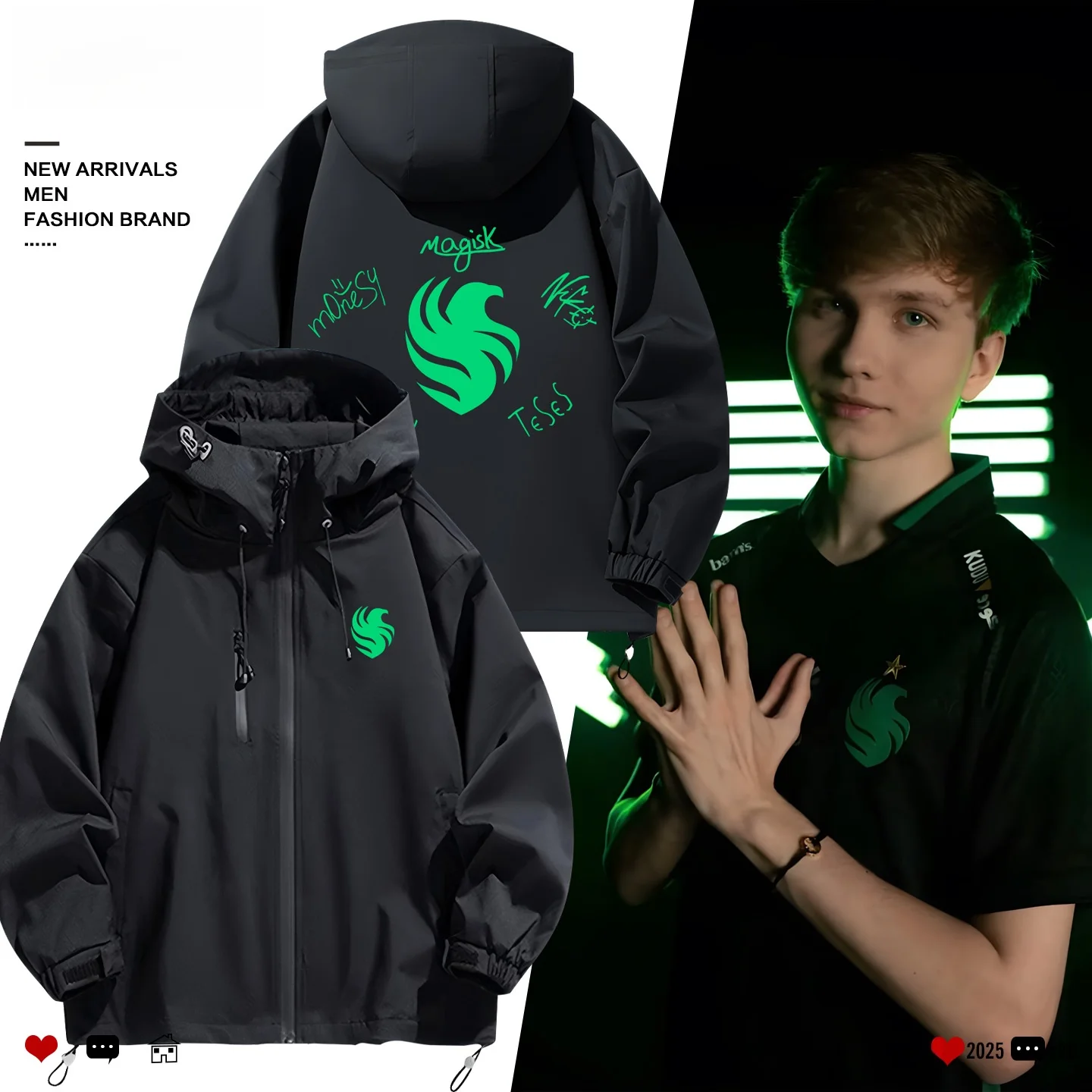 

TFalcons Signature Jaet Stand Fit Long Sve Hooded Windproof Casual Sle Polyester Fiber Autumn Spring Jaet