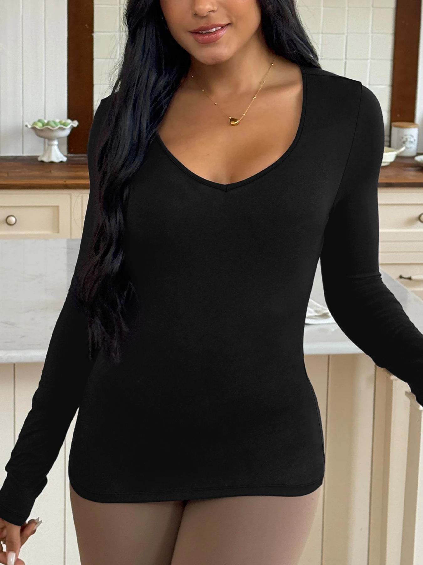 

Women's Long Sleeve T-Shirt. Super Soft Workout Running Yoga Athletic V-Neck Tee