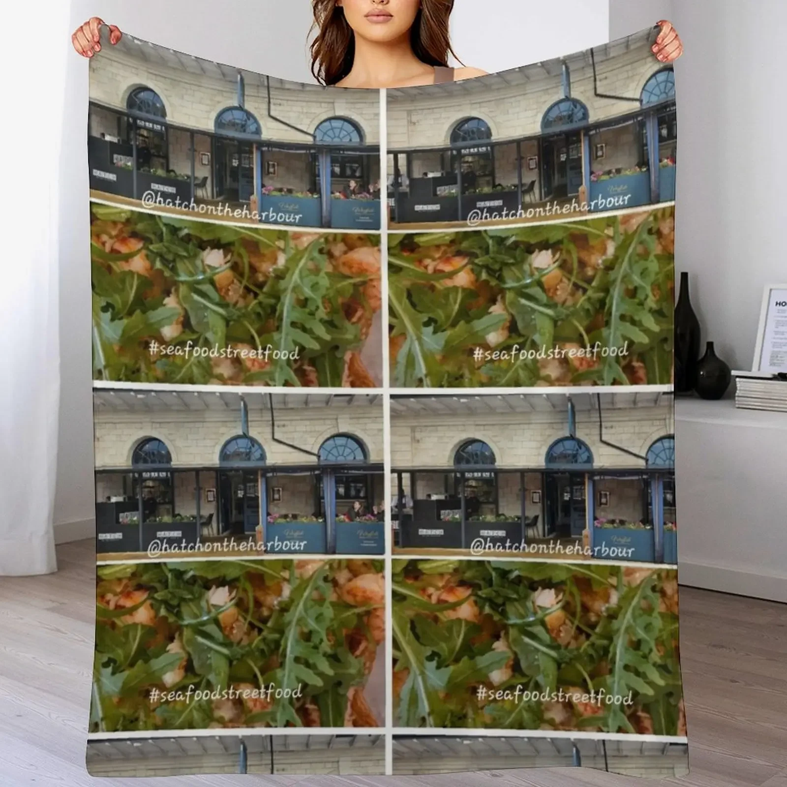 

Seafood on the Harbour Throw Blanket Bed linens Beach Decorative Throw Weighted Blankets