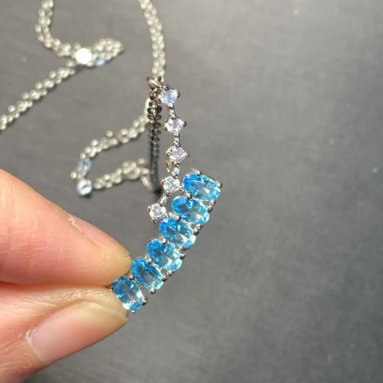 HEYYA STONE Oval Natural Blue Topaz Pendant Necklace For Women 925 Silver Plated Simple Fine Jewelry Gemstone Classic Style