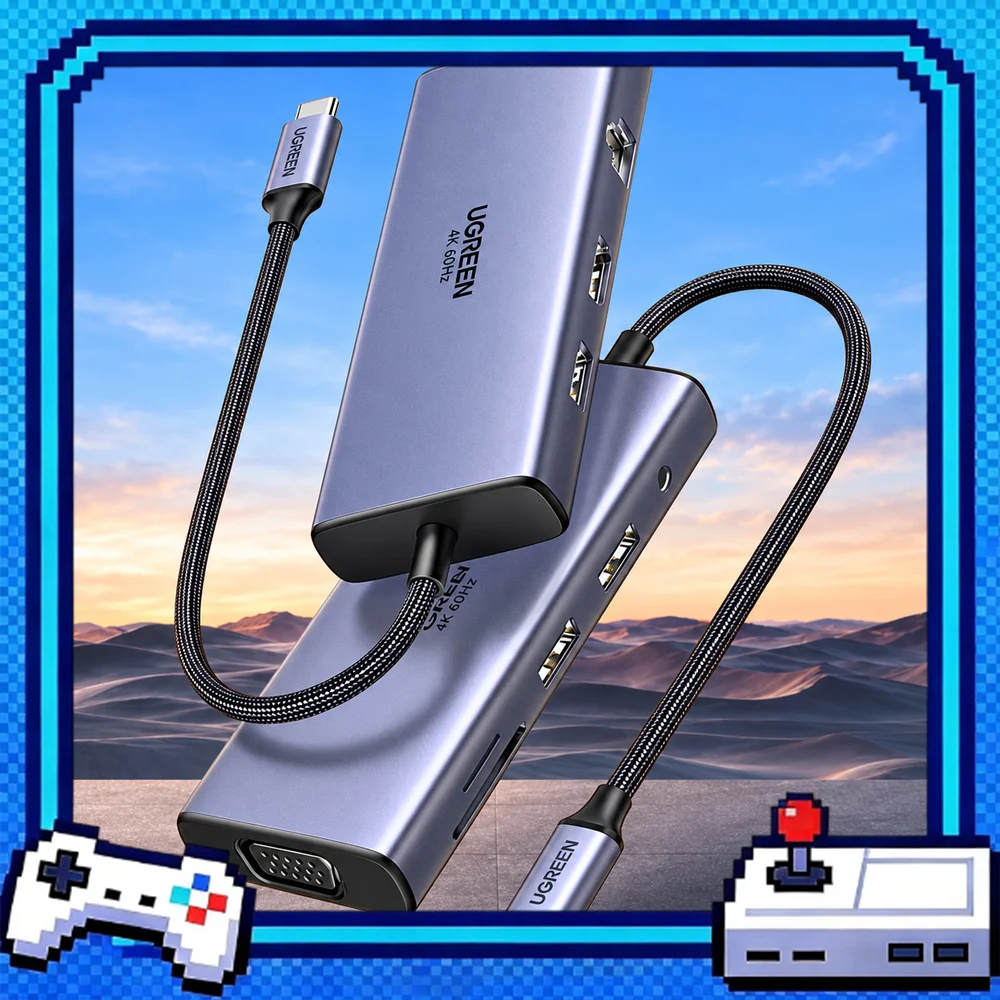 UGREEN 50611 9-in-1 USB-C Hub, 4K 60Hz HDMI, 1080p VGA, Gigabit Ethernet, 2 USB 3.0, USB 2.0, SD/TF Reader, 3.5mm Audio