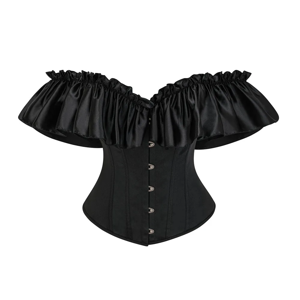 

Черный корсет-бюстье с рюшами в викторианском стиле, готический панк, бурлеск, костюм, женский сексуальный топ, винтажная одежда в стиле стимпанк, размер XXL