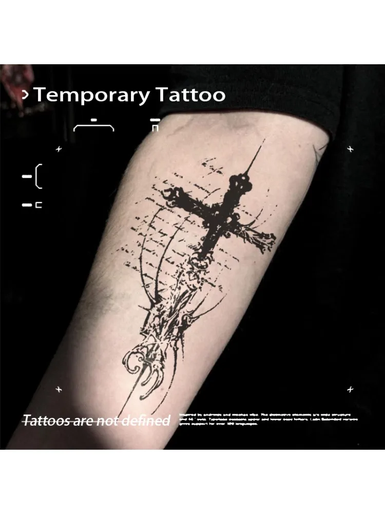 Faux tatouage pour femmes et hommes, rétro, croix, jus de plantes, autocollants, tatouages temporaires, Sexy, imperméable, Cool, vente en gros