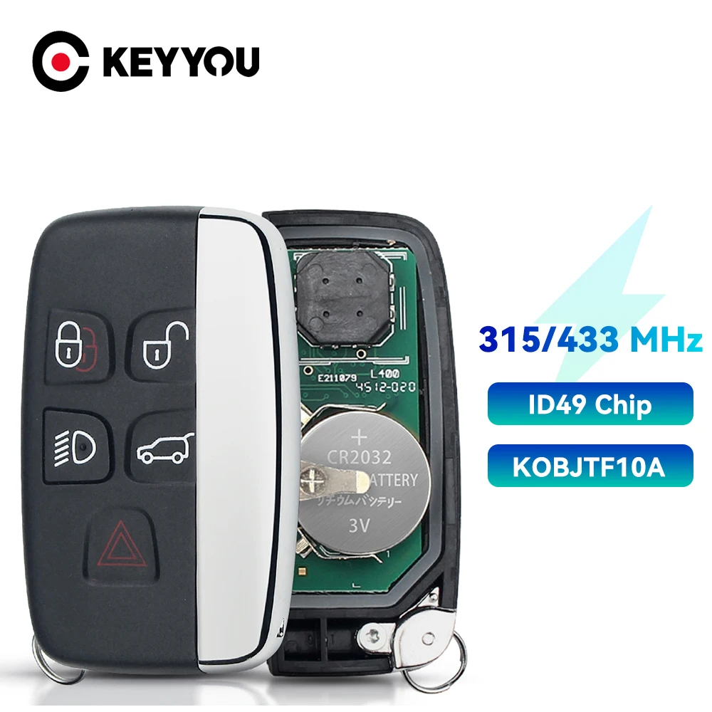 

KEYYOU с батареей KOBJTF10A для Jaguar XJ XF XE F PACE, для Land Rover Range Rover Sport Vogue Evoque, 315/433 МГц, дистанционный автомобильный ключ