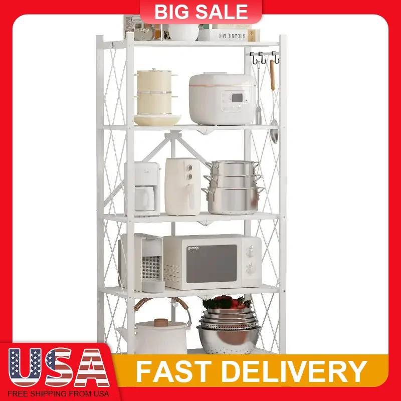 

5Tier Heavy Duty Metal Storage Shelf Foldable Adjustable with Wheels 600lbs Capacity for Kitchen Garage Office Home Organization