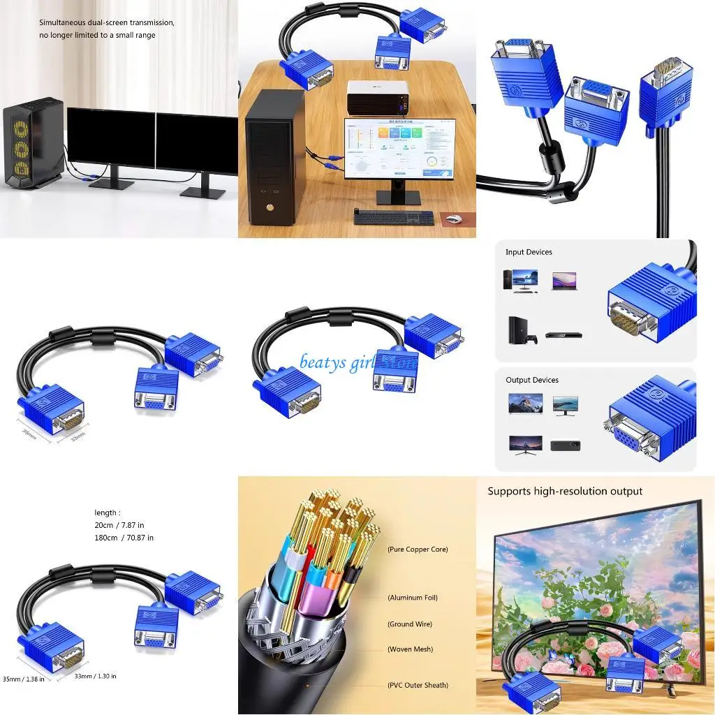 

C7AB VGA Splitter 1 Input 2 Output Coppered Cores for Computer Monitor Projector