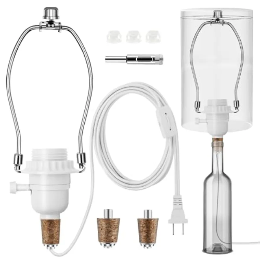 Make a Lamp or Rewire Kit, DIY Bottle Lamp Wiring Kit Includes 3-Way Light Socket, Electric Cord, Glass Drill Bit, Bottle Corks