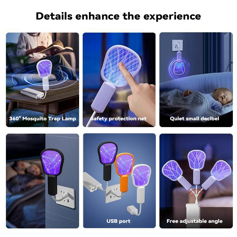 Small Electric Mosquito Killer 5 Layer Security Net Compact Portable USB Interface Electric Fly Swatter for Home Outdoor Camping
