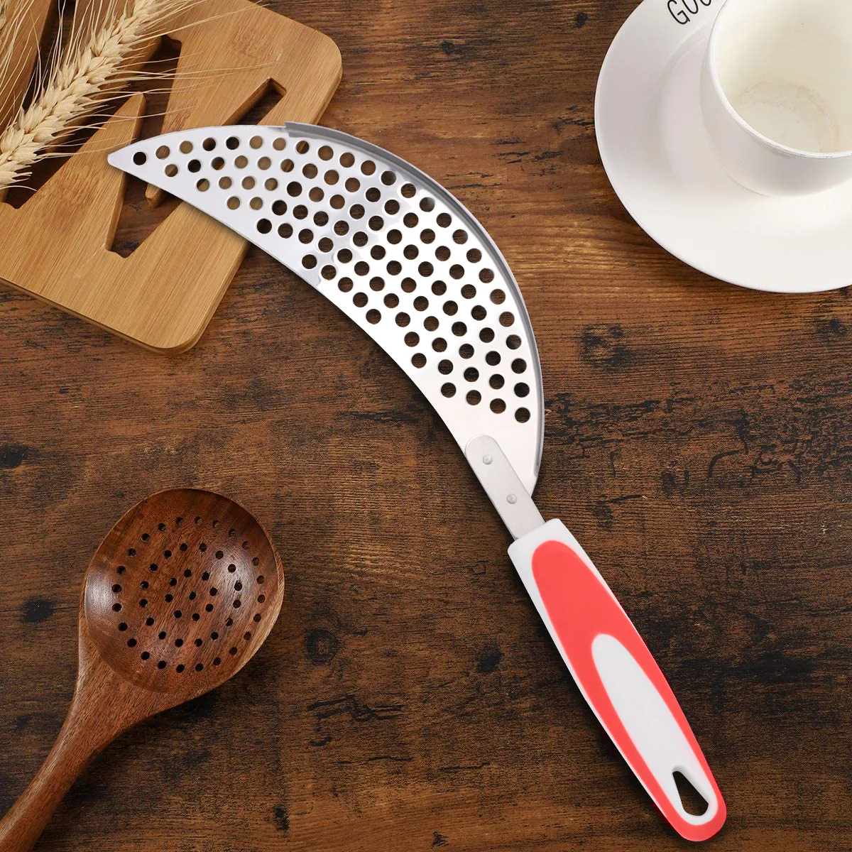 

1pc Stainless Steel Pot Strainer Blue Plastic Handle For Pasta Rice Draining Kitchen Tool Pan Filter Drainage Cooking