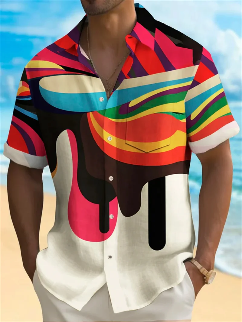 2025 men's short sleeved shirt solid color shirt summer casual vacation Hawaiian shirt comfortable fabric