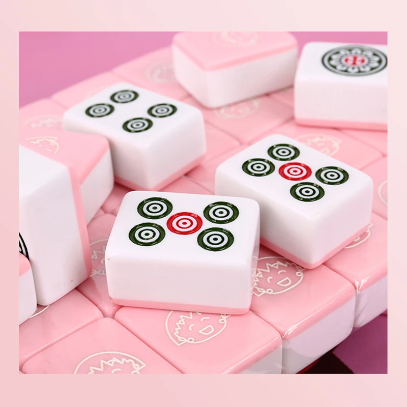 

Pink 40mm Mahjong Game Chinese Family High Quality Mahjong Set Cute Little Girl 144pcs Mahjong Tiles Funny Home Table Game