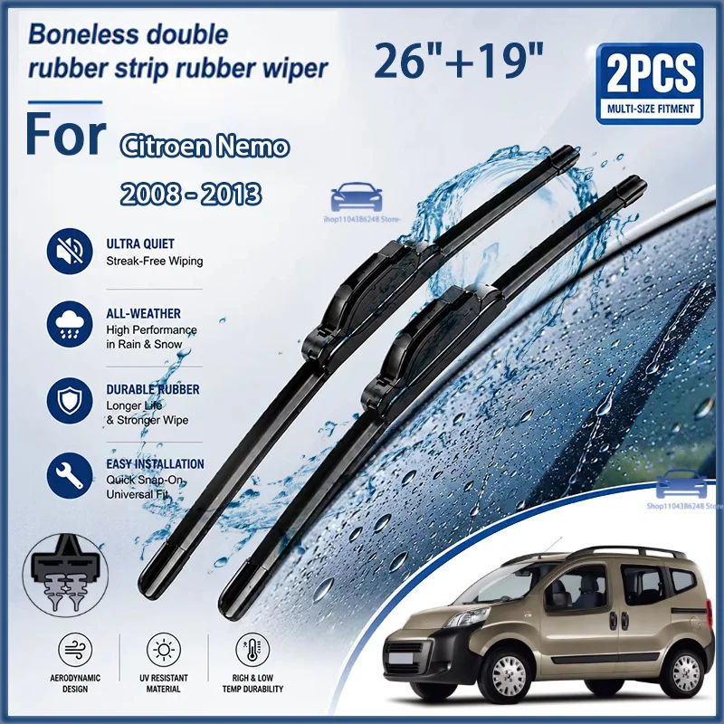 

Front Wiper Blades for Citroen Nemo 2008 - 2013 Windshield Windscreen Clean Window Car Rain Brushes 26"+19" Modification Parts
