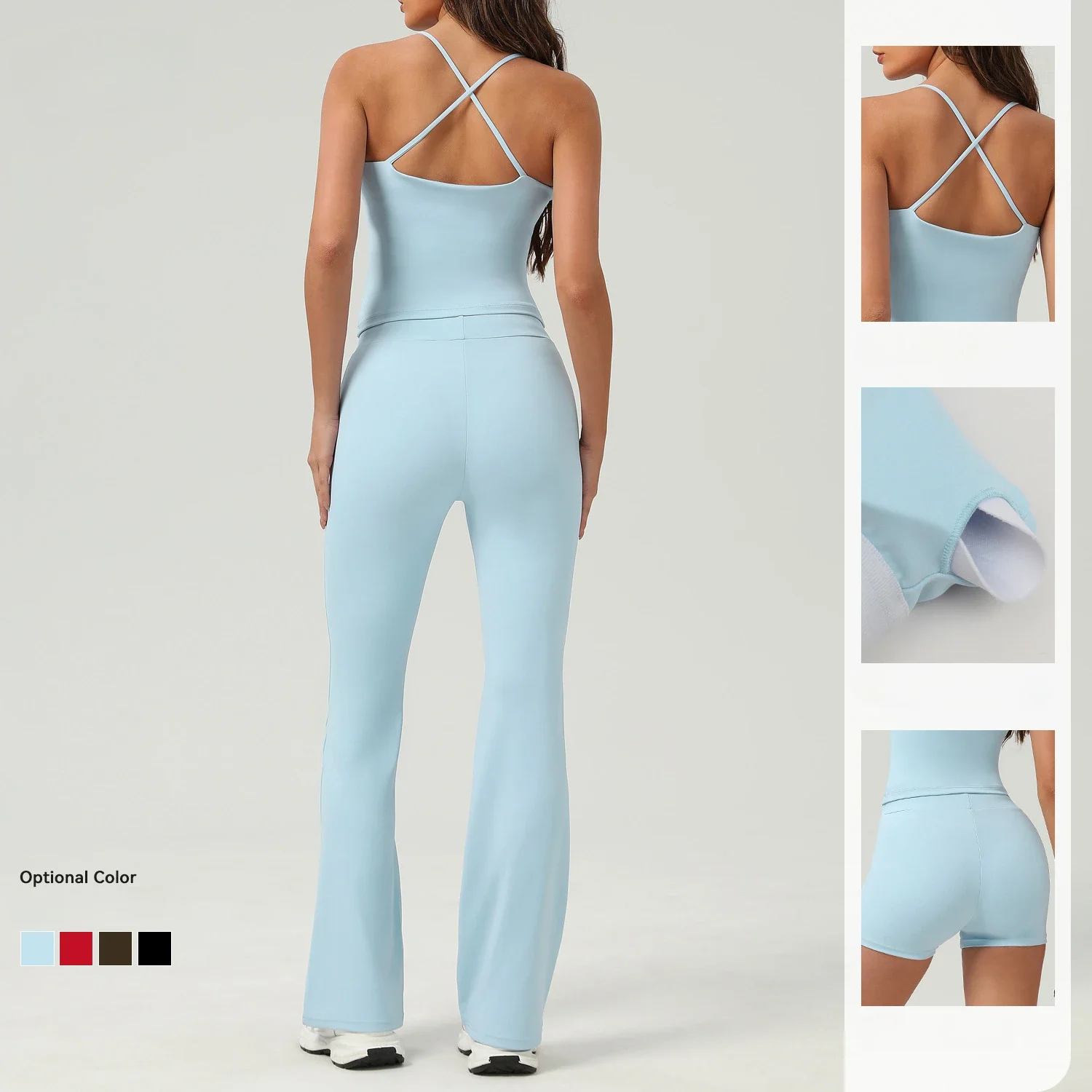 

Seamless Yoga Set Sports Fitness High Waist Hip-lifting T-shirts Shorts Suit Workout Clothes Gym Flared Trousers Set for Women