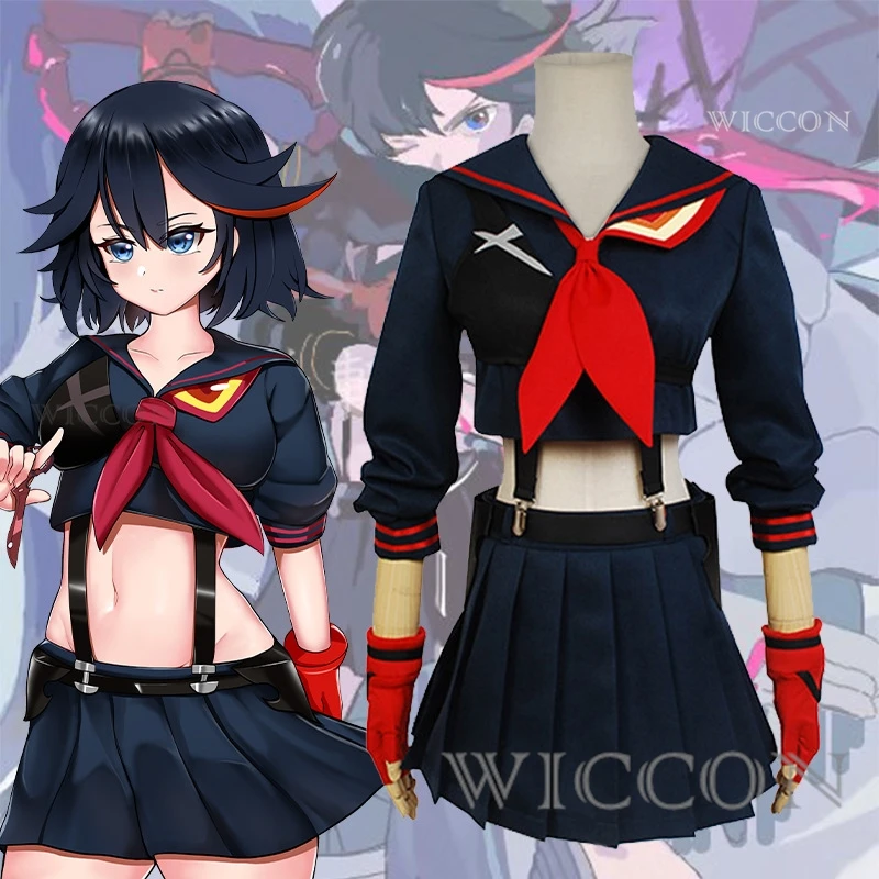 Kill La Kill COSPLAY matoi ryuuko คอสเพลย์อนิเมะญี่ปุ่นปาร์ตี้เครื่องแต่งกายวันฮาโลวีนสำหรับผู้หญิงหญิงสาวท็อปส์ซูกระโปรงชุดวิก