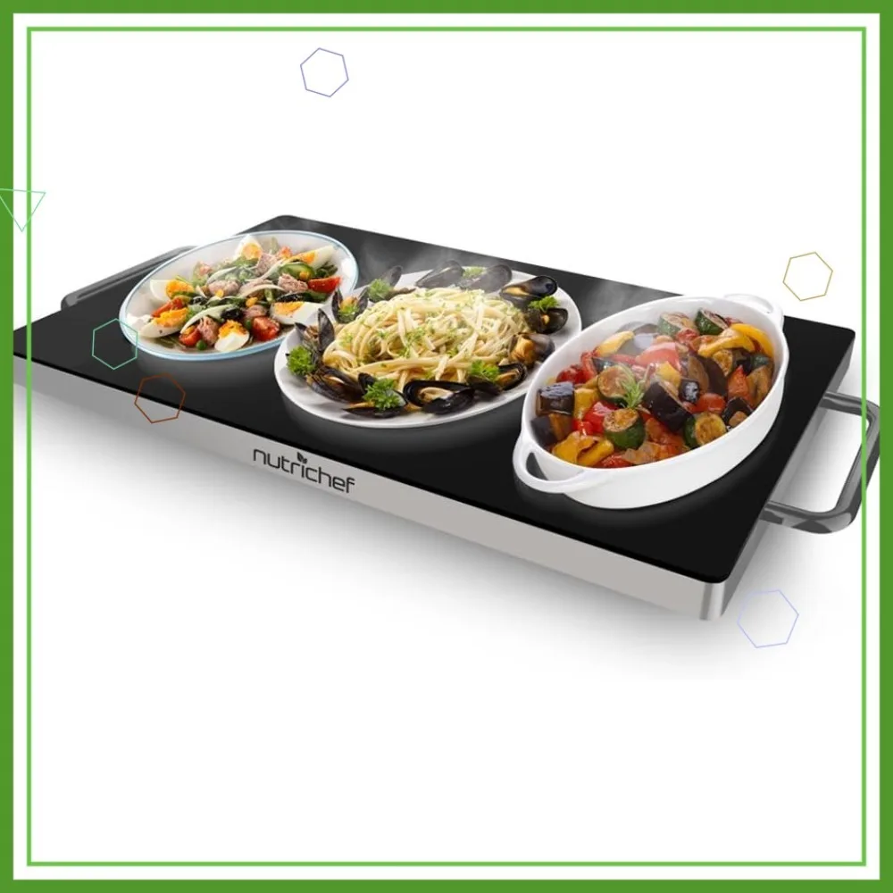 

Electric Hot Plate Food Warmer, Portable Buffet Server with Black Glass Top, 240W, 19.8" x 11.9"