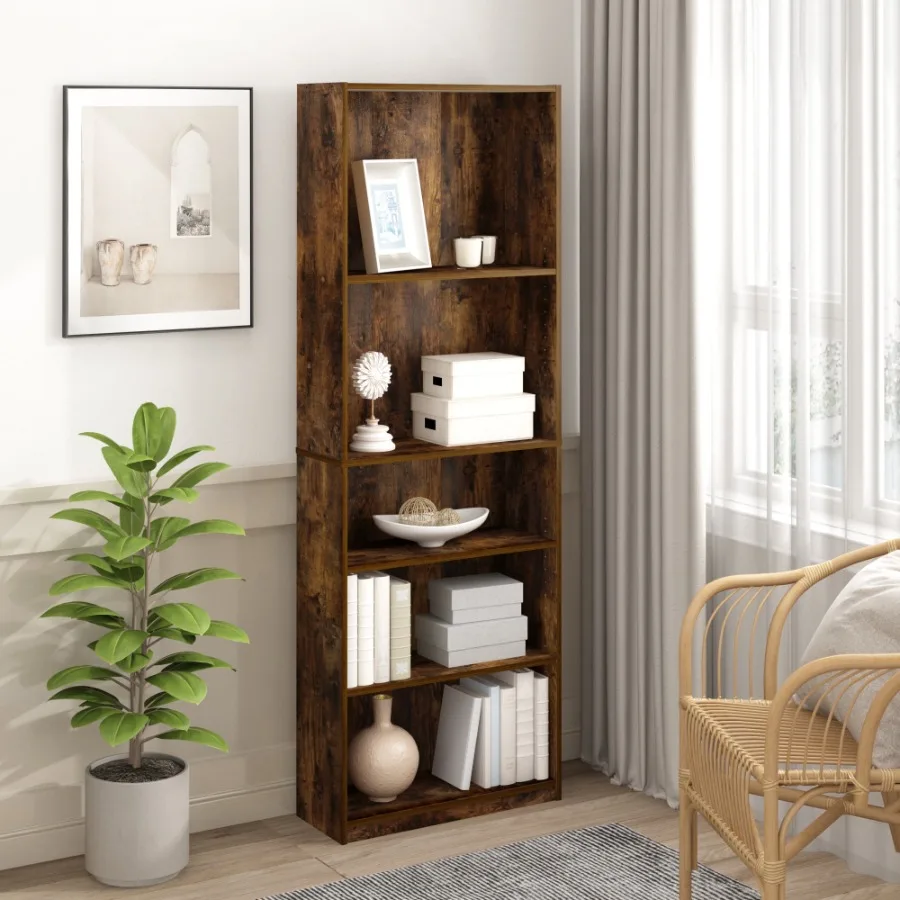 Estantería para Libros JAYA de 5 Niveles con Estantes Ajustables 9.5 x 24.5 x 71.2 para Sala de Estar, Dormitorio, Oficina en Casa, Color Ámbar O