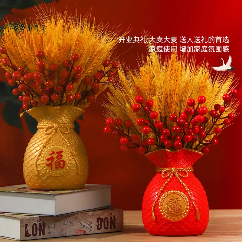 Barley dried flowers, lucky bags, money bags, vases, wheat ornaments, home decoration, opening gifts, Tiktok New Year goods